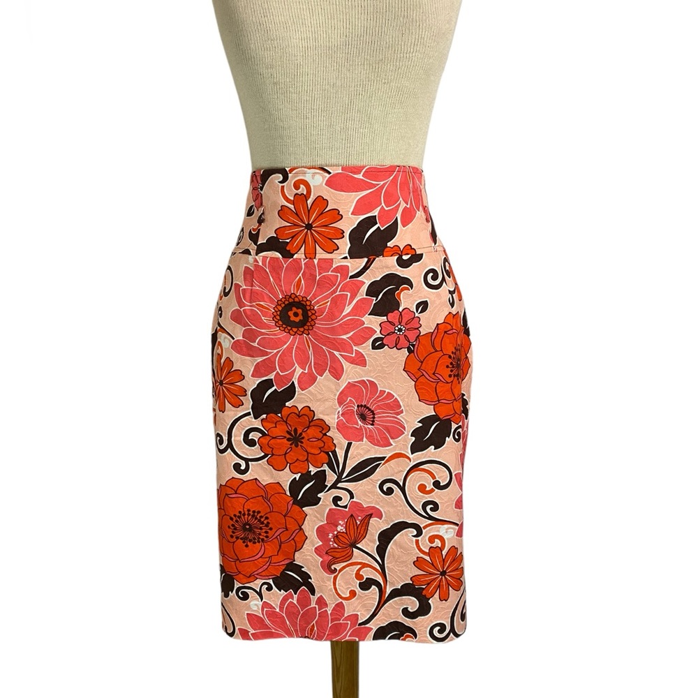 Kelly And Diane NWT Sz 12 Coral Flower Cotton-Pencil Skirt Cottagecore Coquette